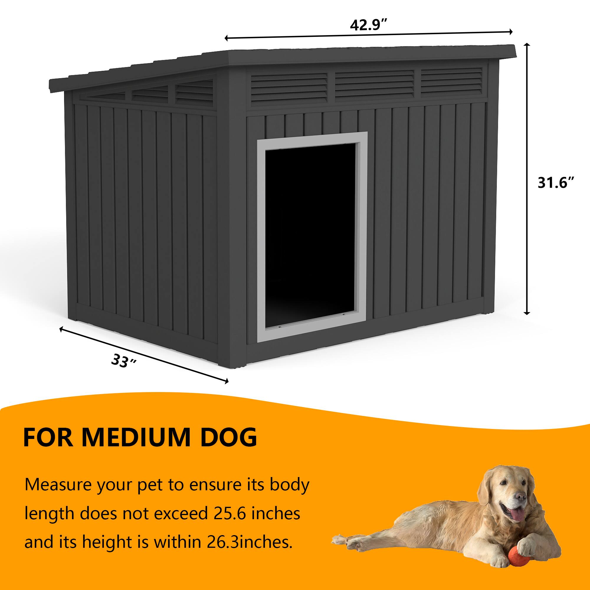 42.9" 31.6" 33" FOR MEDIUM DOG

Measure your pet to ensure its body length does not exceed 25.6 inches and its height is within 26.3 inches.