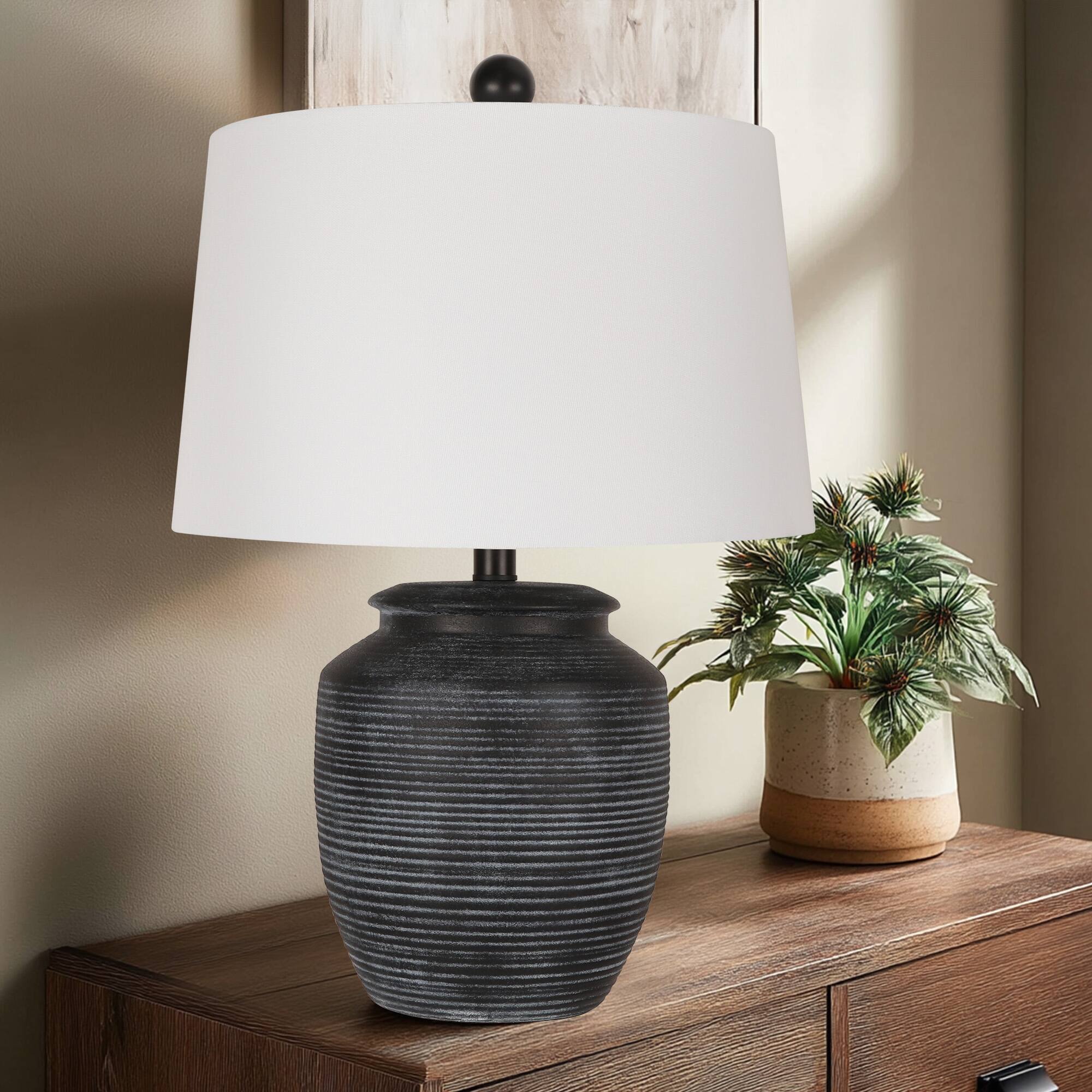 Left. partphoner - Rustic Black Ceramic Pot Table Lamp - Black.