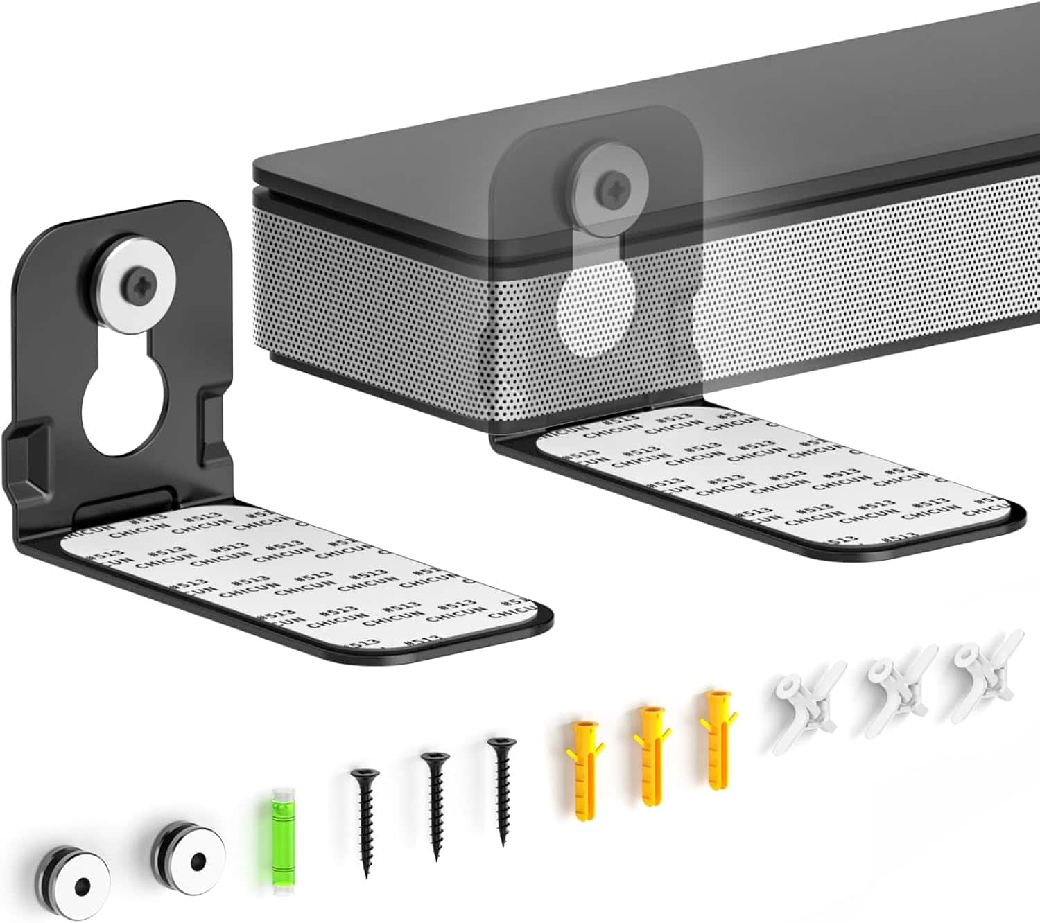 Schertz - Heavy-Duty Soundbar Mount Bracket for Samsung, Sony, LG, Nakamichi, Polk Audio, Vizio, Roku, Onn – Floating Shelf Mount - Black