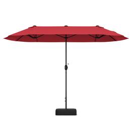 Pefilos - 13 Feet Double-Sided Patio Twin Table Umbrella with Crank Handle-Wine, Patio Offset Umbrella with Easy Tilt Adjustment - Red