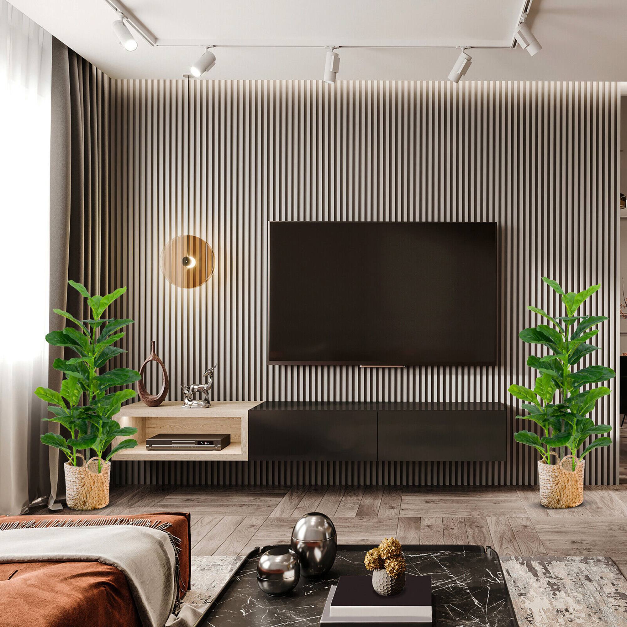 Alt View 4. Gymax - Gymax Artificial Tree 2-Pack Artificial Fiddle Leaf Fig Tree forIndoor & Outdoor - Green.