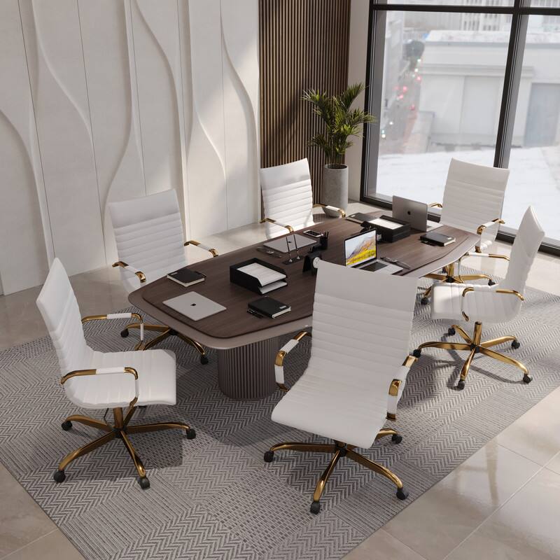 Angle. LeisureMod - Harris Ergonomic High-Back Office Chair Leather Upholstery, Adjustable Swivel, Tilt, and Gold Stainless Steel Frame - White.