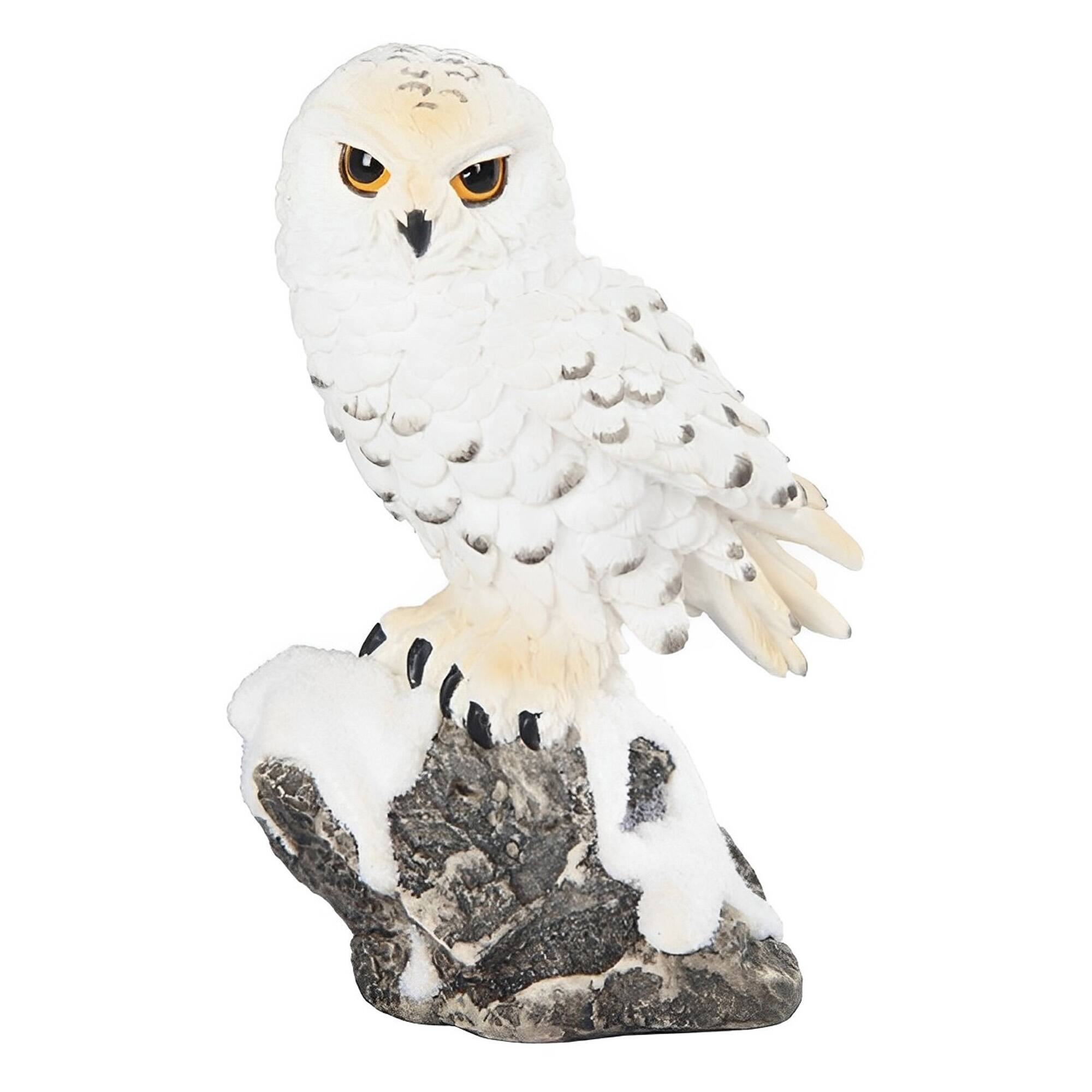 FC Design - 5"H Snowy Owl Standing on Rock Figurine Computer Desk Tabletop Decoration - Multi-Color