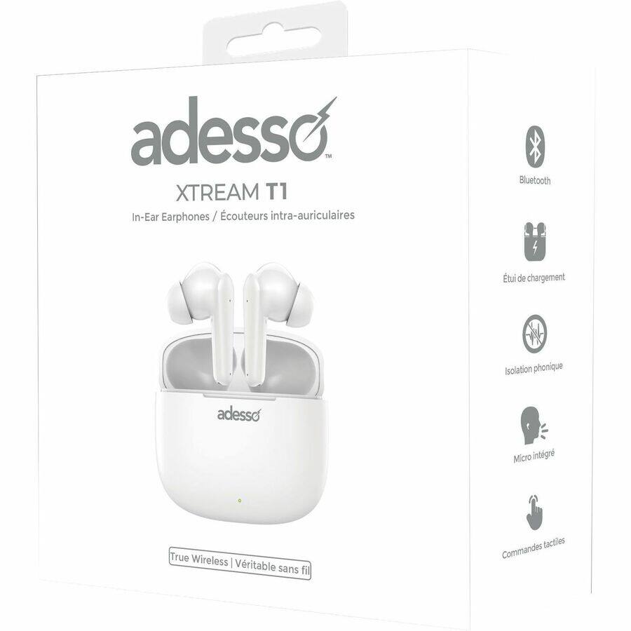 adesso  
XTREAM T1  
In-Ear Earphones / Écouteurs intra-auriculaires  

Bluetooth  
Étui de chargement  
Isolation phonique  
Micro intégré  
Commandes tactiles  

True Wireless | Véritable sans fil