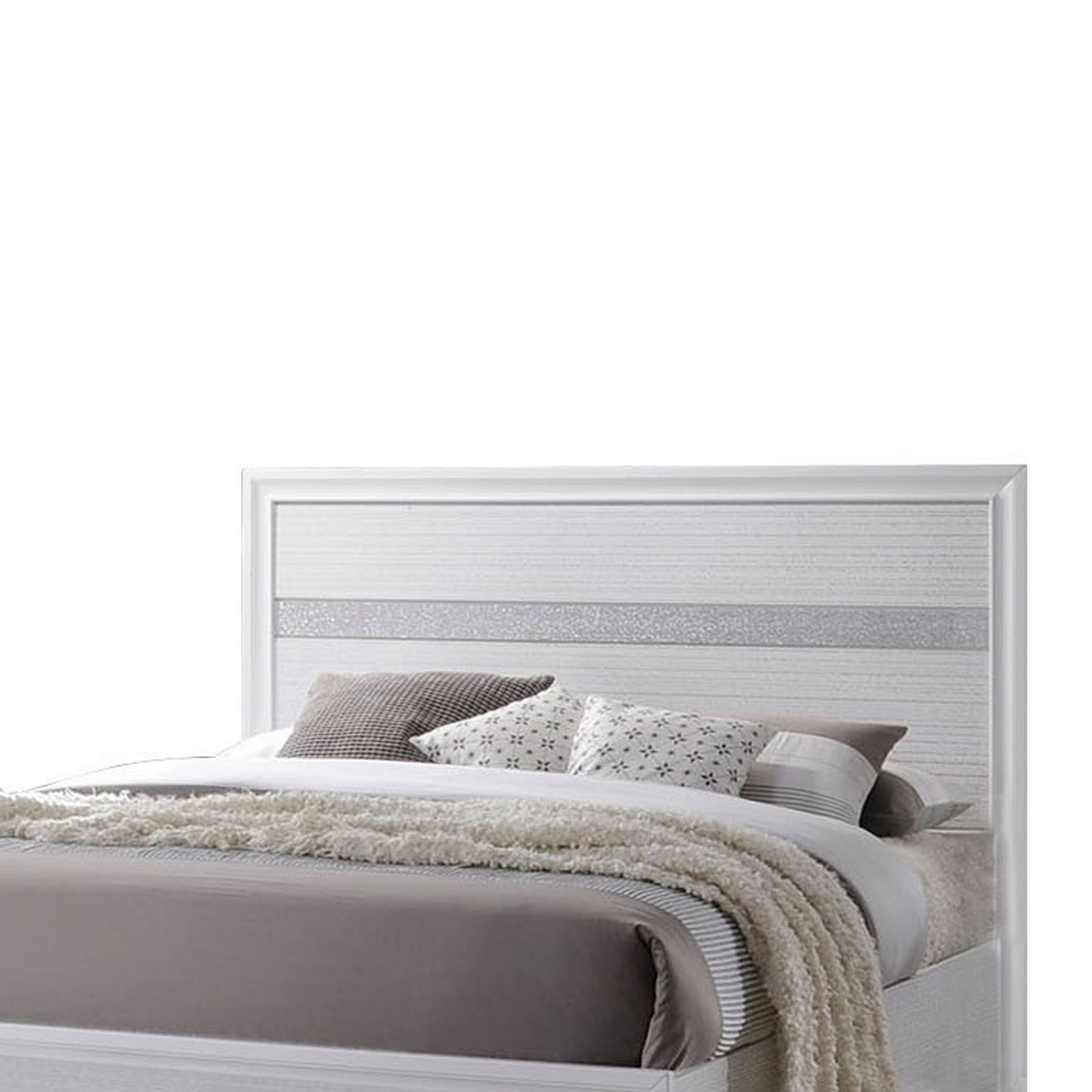 Alt View 2. Manhattan Lane - Wooden Twin Size bed with Bracket Legs and Crystal Accented Headboard, White - White.