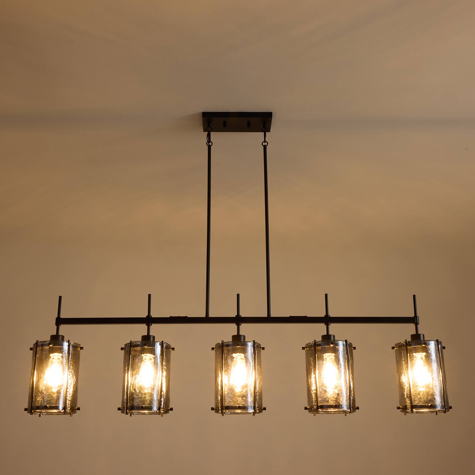 Alt View 5. Siljoy - 52 In Modern Black 5 Light Smoke Glass Linear Pendant Light Adjustable Rod for Dining Room Kitchen Island Foyer - Black.