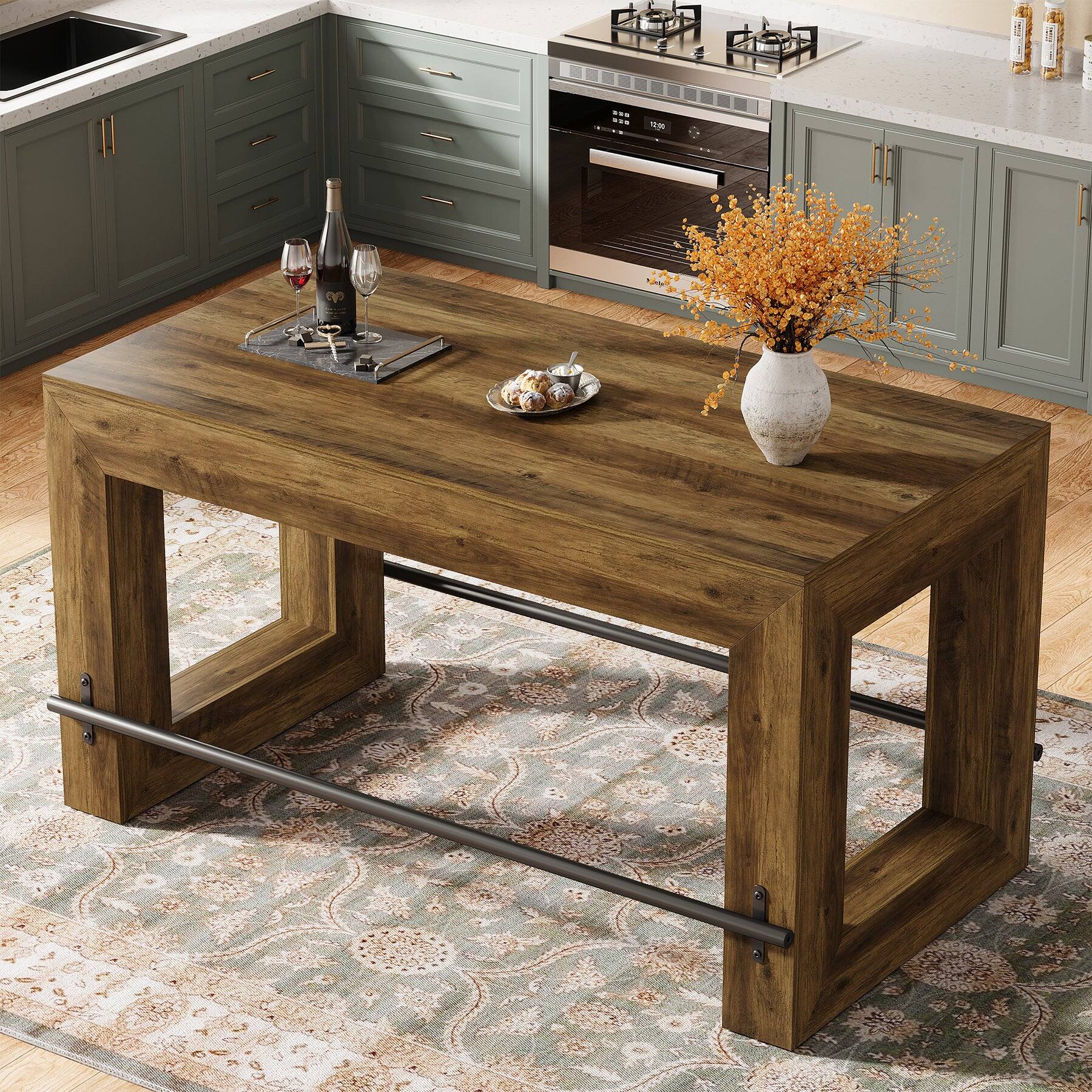 Tribesigns Bar Table with Footrest and Rectangular Top for Everyday ...