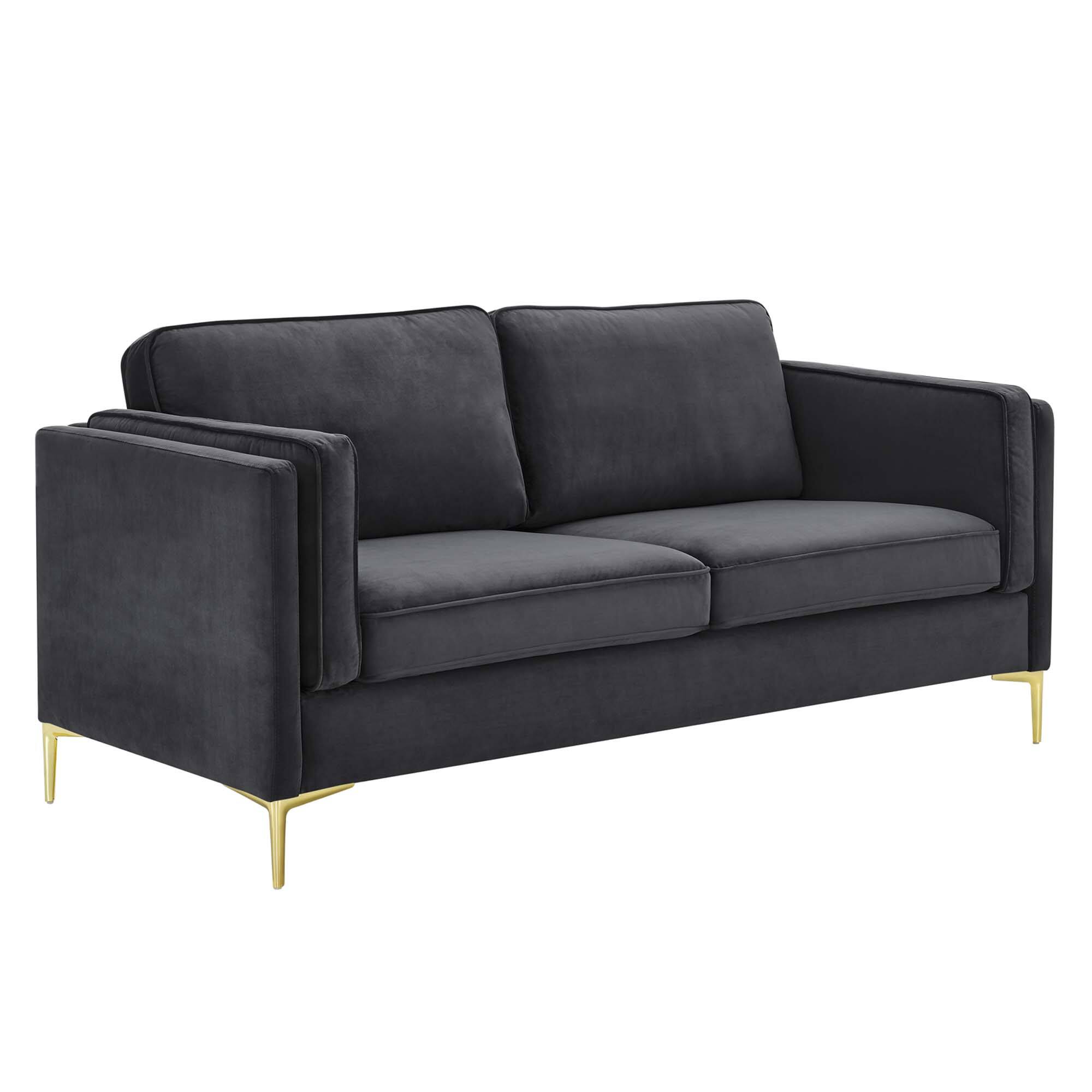 Angle. Modway - Kaiya Performance Velvet Sofa by Modway - Charcoal.