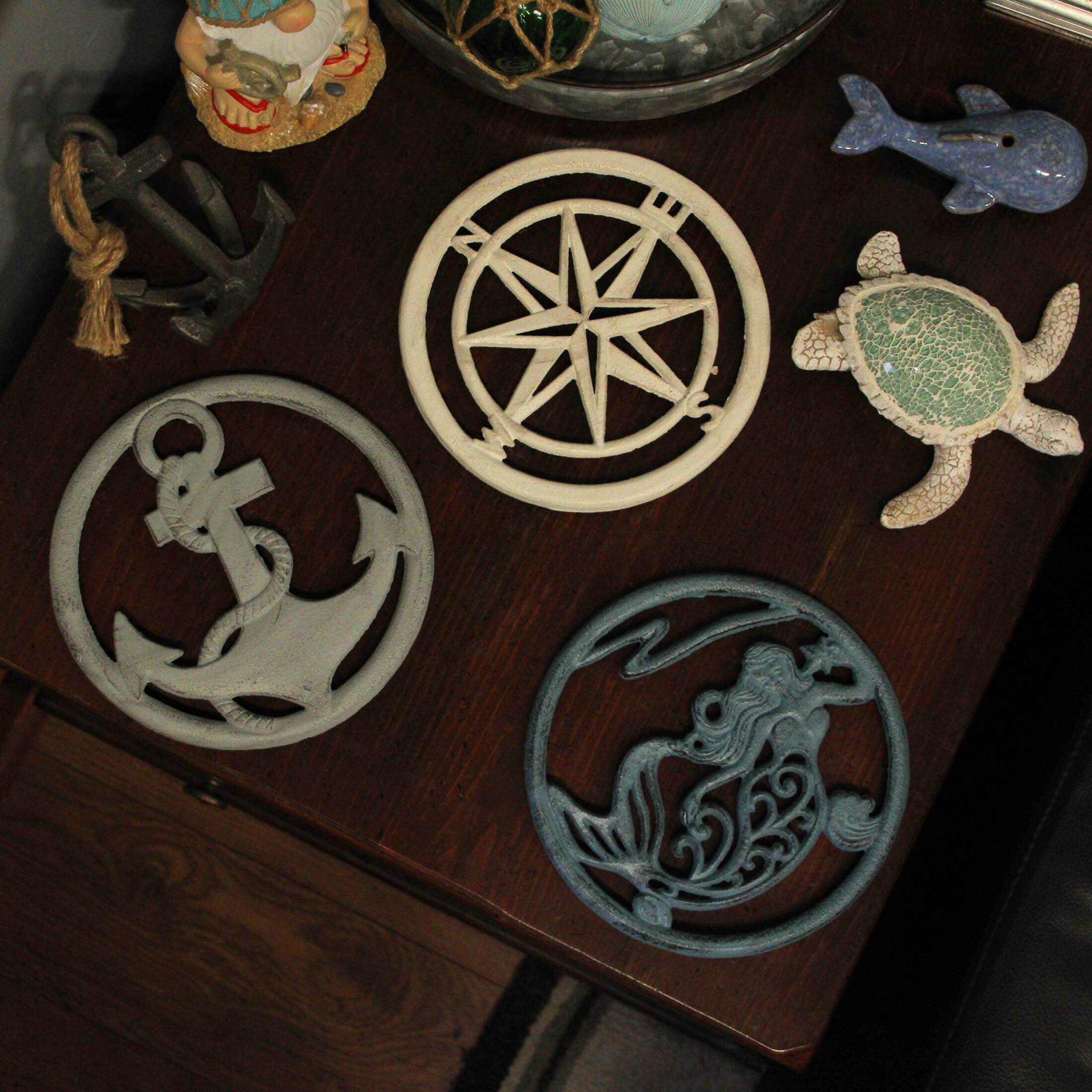 Alt View 5. Zeckos - Set of 3 Cast Iron Nautical Design Kitchen Trivets Decorative Wall Hangings - Multicolored.