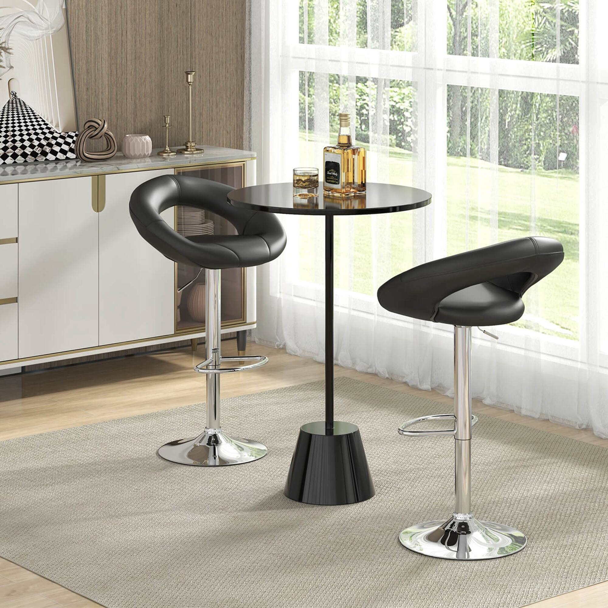 Alt View 1. Costway - Costway Swivel Bar Stool Set of 2 Modern PU Leather Pub Stools with Hollow Back & Footrest - Black.