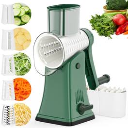 Fitnate - 5 in 1 Multi-functional Cheese Grater, Stainless Steel Blade Set for Slicing, Shredding, Grinding - Green