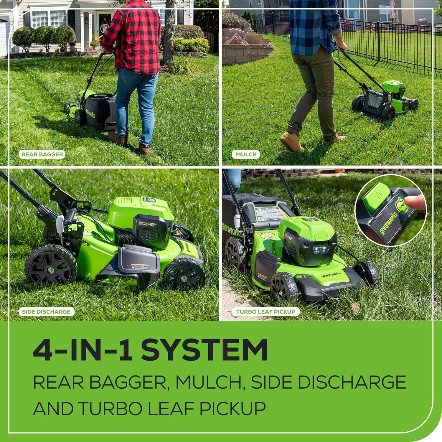 4-IN-1 SYSTEM  
REAR BAGGER, MULCH, SIDE DISCHARGE AND TURBO LEAF PICKUP