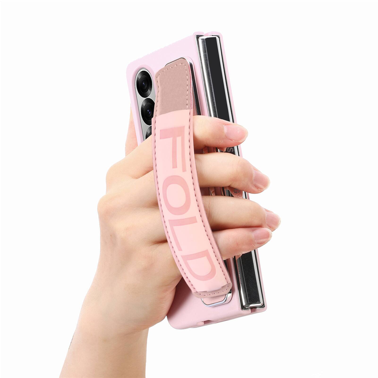 Alt View 5. Dteck - Shockproof Wristband Phone Case for Samsung Galaxy Z Fold7 with Screen Protector, Slim Hard PC TPU Full Protective Cover - Pink.