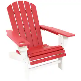 Sunnydaze - HDPE Adirondack Chair with Drink Holder - Red and White