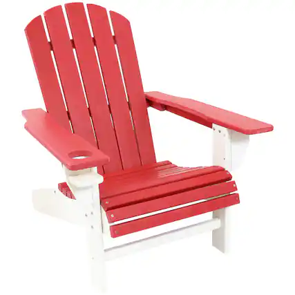 Front. Sunnydaze - HDPE Adirondack Chair with Drink Holder - Red and White.