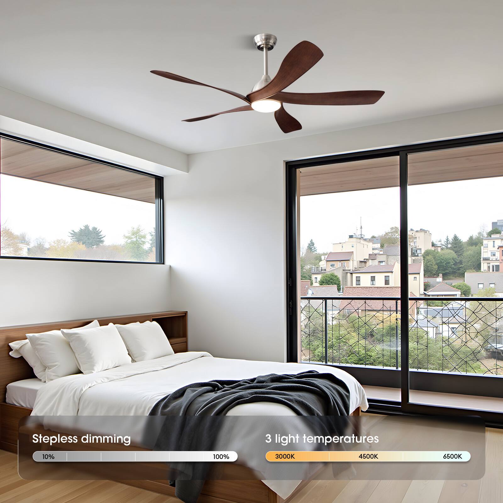 Stepless dimming  
10% - 100%  

3 light temperatures  
3000K - 4500K - 6500K