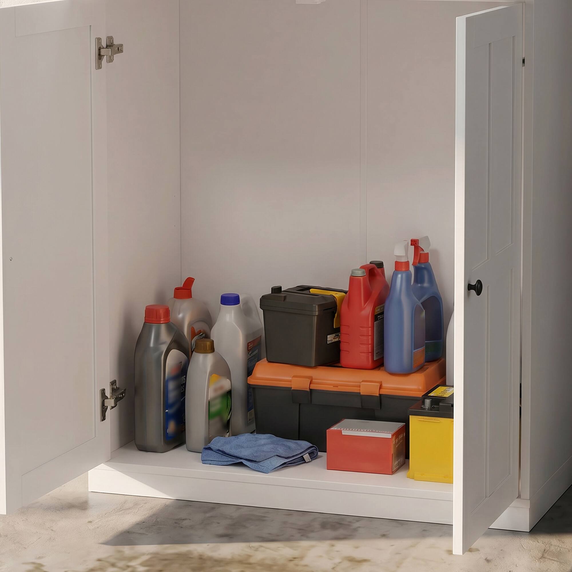 Alt View 4. Famapy - Modern Garage EV Charger Storage Cabinet with Cable Hooks, 2 Drawersr for Tools and Charging Station - White.