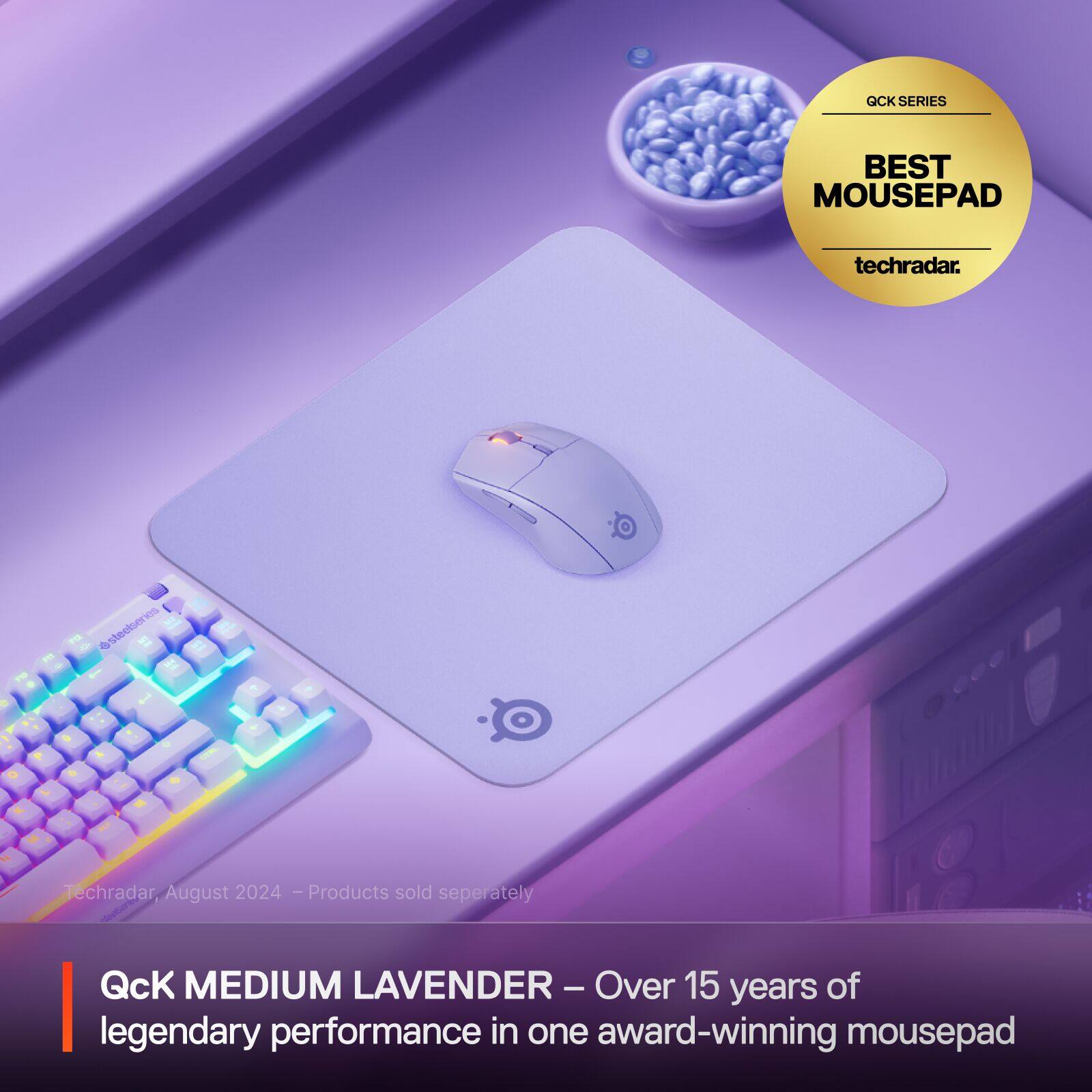 GCK SERIES BEST MOUSEPAD techradar. - 1 P @steeker 4 a  - Techradar, August 2024 I Products sold seperately QcK MEDIUM LAVENDER- - Over 15 years of legendary performance in one award-winning mousepad