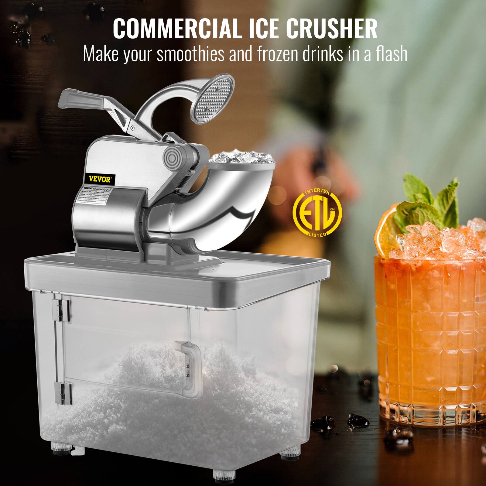 COMMERCIAL ICE CRUSHER Make your smoothies and frozen drinks in a flash VEVOR A INTERTEX ETD LISTED