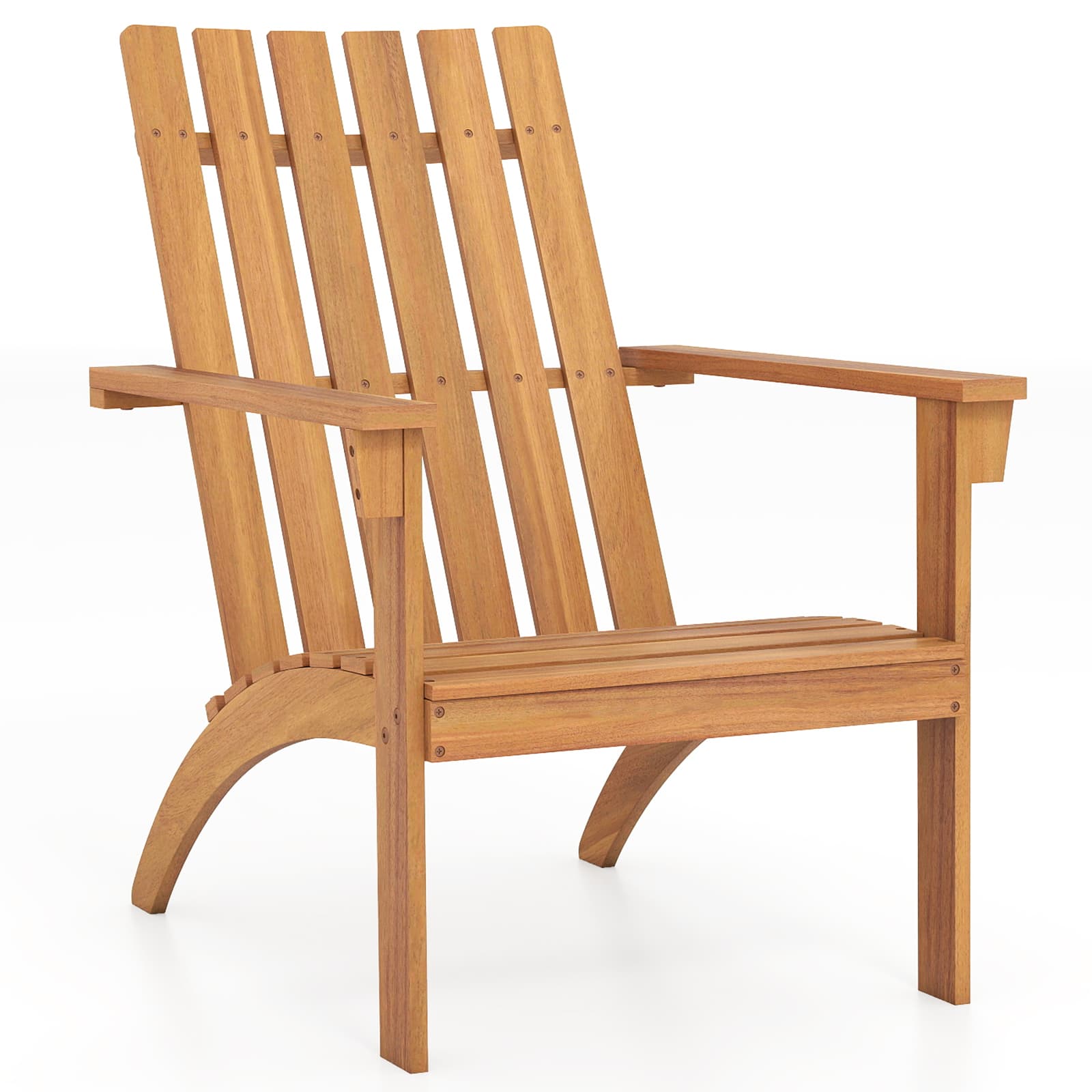 Costway - Patio Acacia Wood Adirondack Chair Lounge Armchair sturdy Outdoor Garden Yard - Brown
