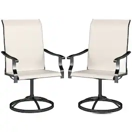 Outsunny - Swivel Chairs Set of 2, High Back Patio Dining Chairs with All-Weather Mesh for Backyard, Lawn - Cream White