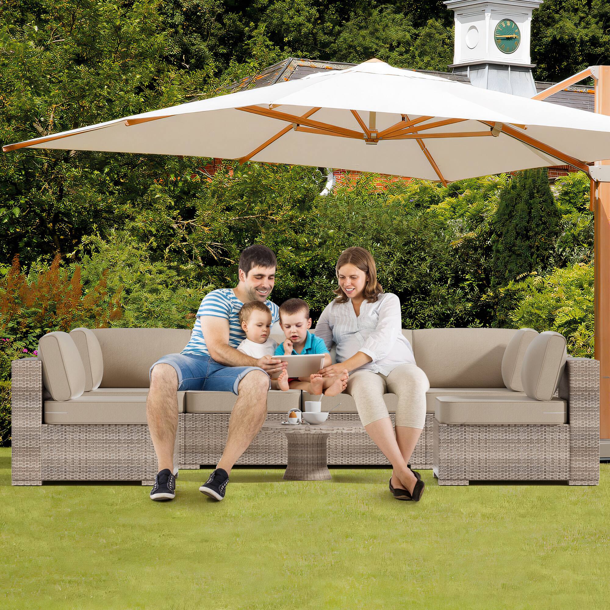 Alt View 1. RYHNUYNE - 14-Piece Outdoor Patio Sofa Cushions, Beige Seat Cushion with Zipper, Water-Resistant Patio Furniture Cushion - Beige.