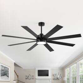 Breezary - 65/72 Inch Ceiling Fan with 8-Blade, 3-Color Light, 6-Speed DC Motor, 6''/20'' Downrods & Remote Control with Timer - Matte Black