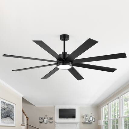 Front. Breezary - 65/72 Inch Ceiling Fan with 8-Blade, 3-Color Light, 6-Speed DC Motor, 6''/20'' Downrods & Remote Control with Timer - Matte Black.