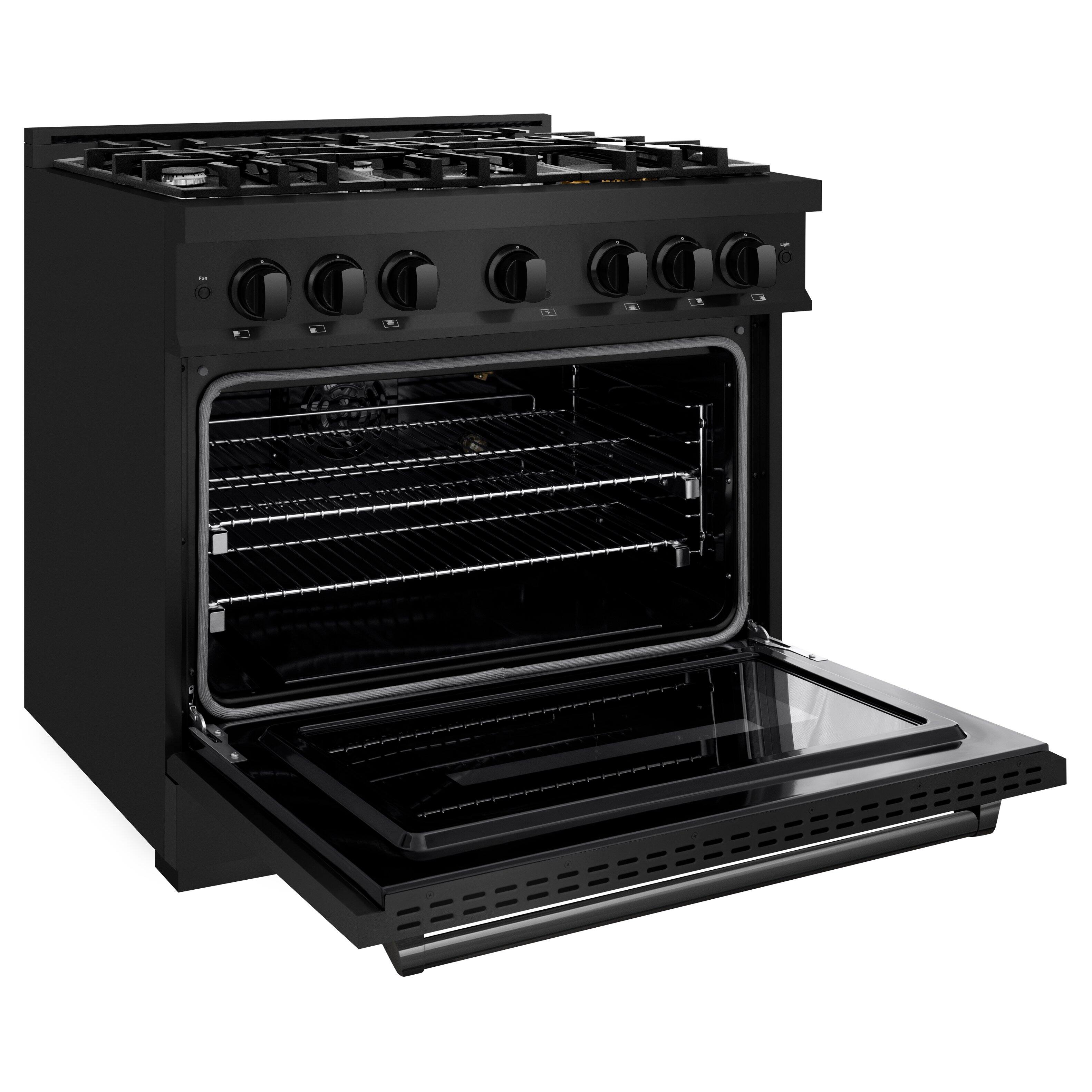Left. ZLINE - 36" Classic Gas Range w/ 6 Burners & Convection Oven in Black Stainless Steel (CGRB-36) - Black Stainless Steel.
