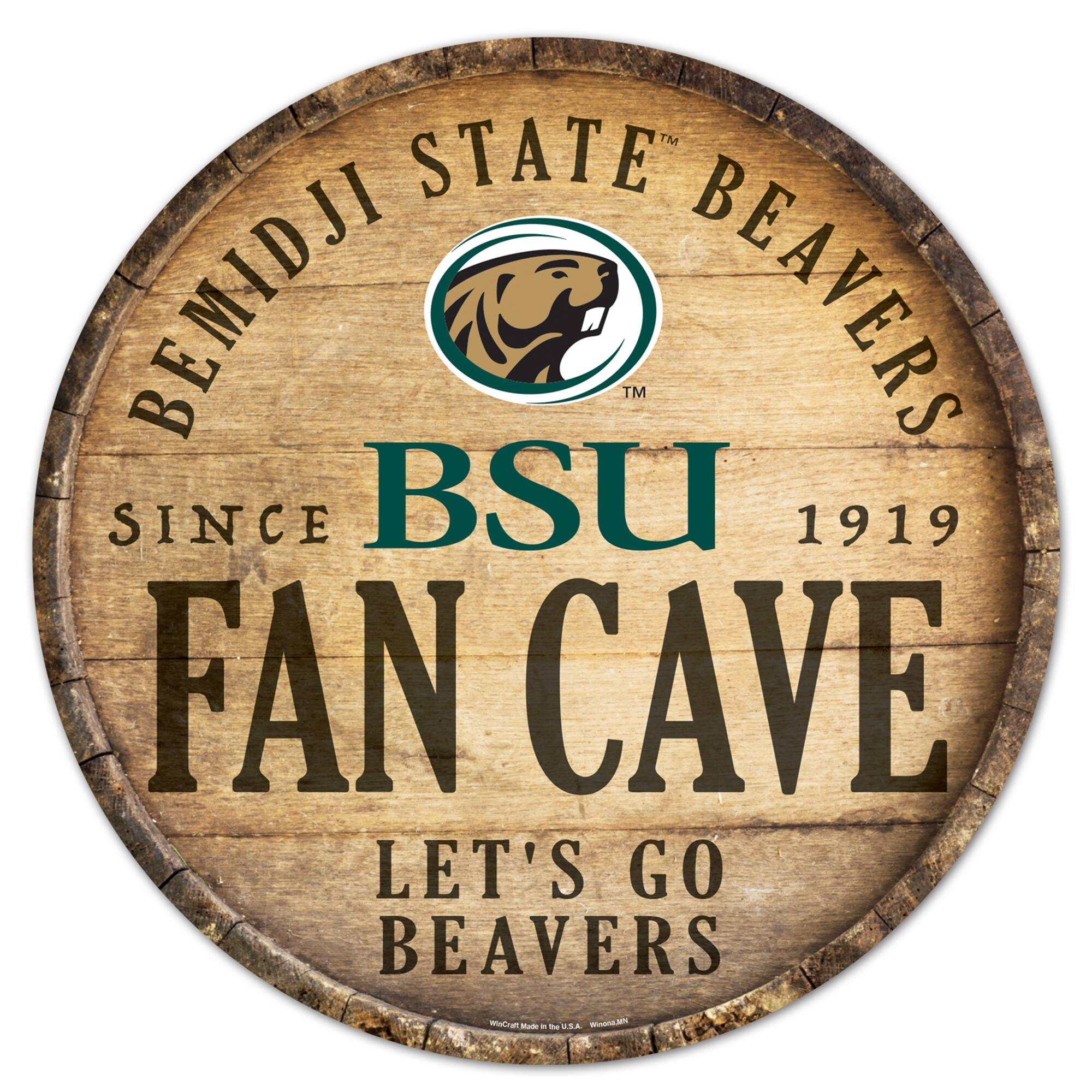 BEMIDJI STATE BEAVERS  
BSU  
SINCE 1919  
FAN CAVE  
LET'S GO BEAVERS