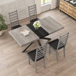 TinyHomie - Retro Rectangular Stretch Dining Table Stylish Simple Metal Dining Chair Grey Carole Dining Table and Chair Set of 4 - Gray