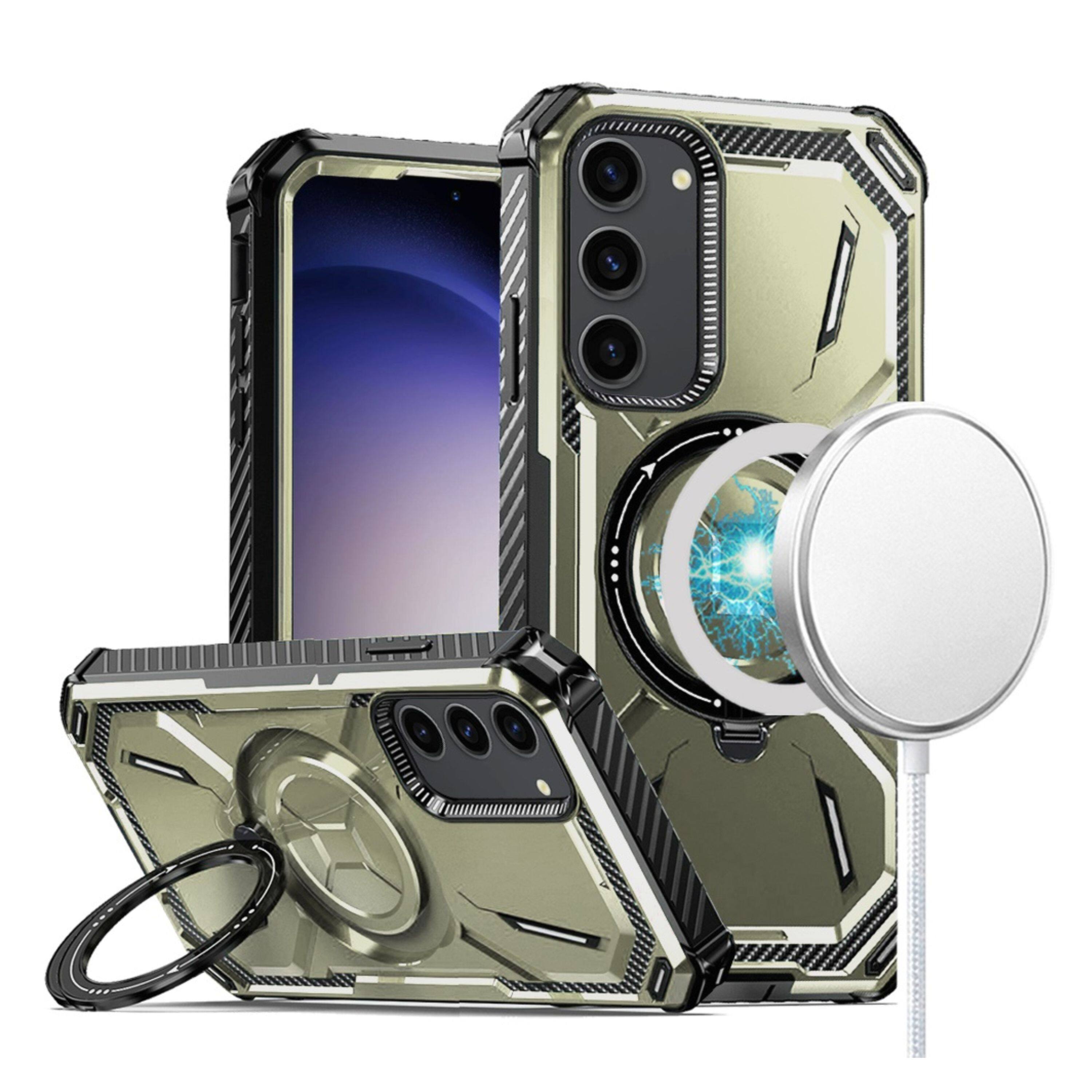 Angle. Kitcheniva - Rugged Shockproof Ring Stand Magnetic Charging Phone Case For Samsung Galaxy S24+ Light Green - Light Green.