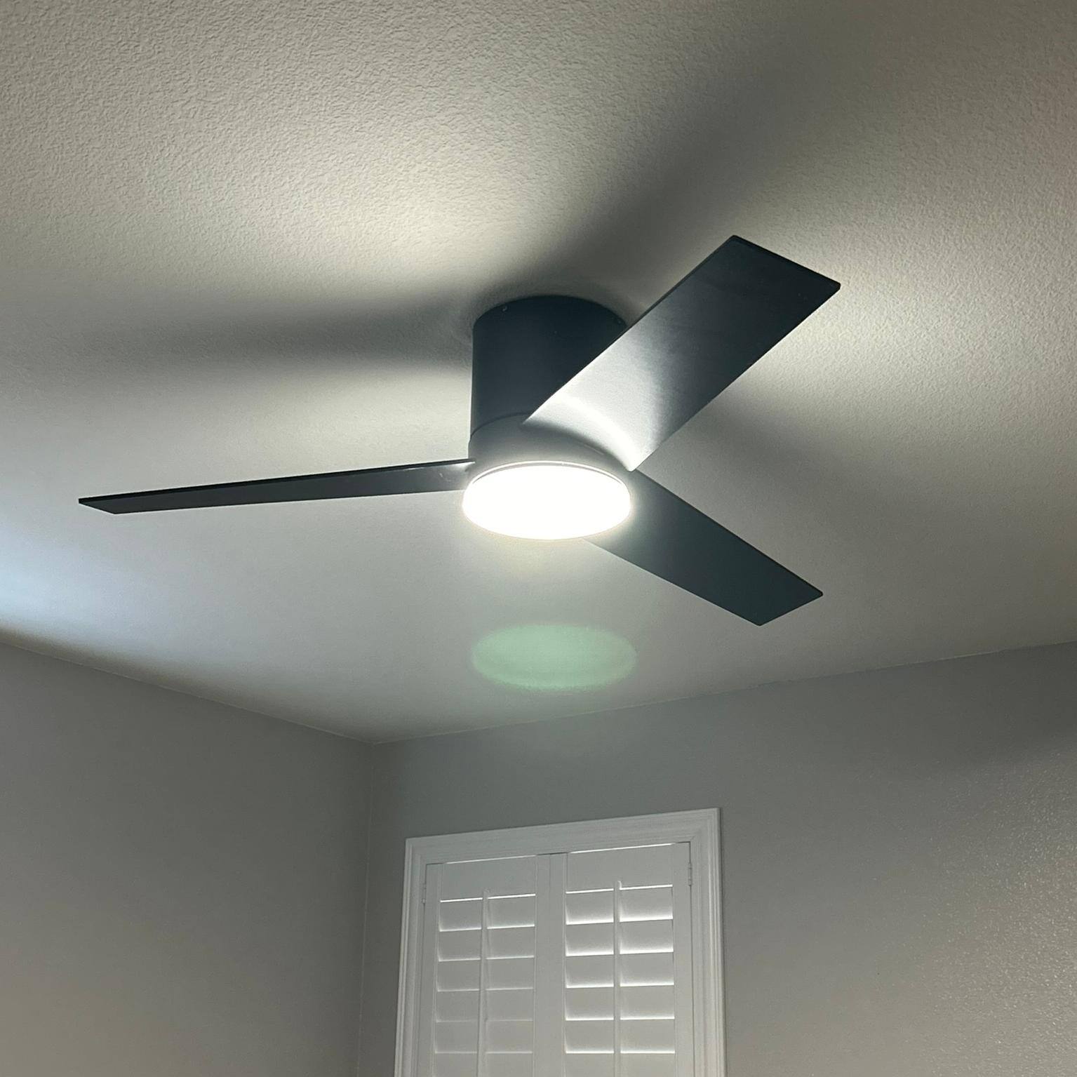 Alt View 1. Parrot Uncle - 48" Modern Black LED Flush Mount Ceiling Fan with Remote Control - Black.