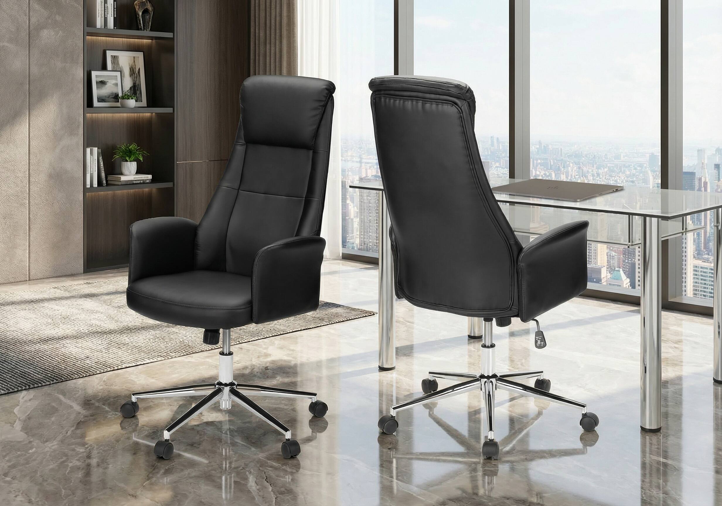 Alt View 1. Forest'nSky - Ergonomic Office Chair with Adjustable Height & Armrests - Modern Black Leather Look & Chrome Swivel Base - Black.