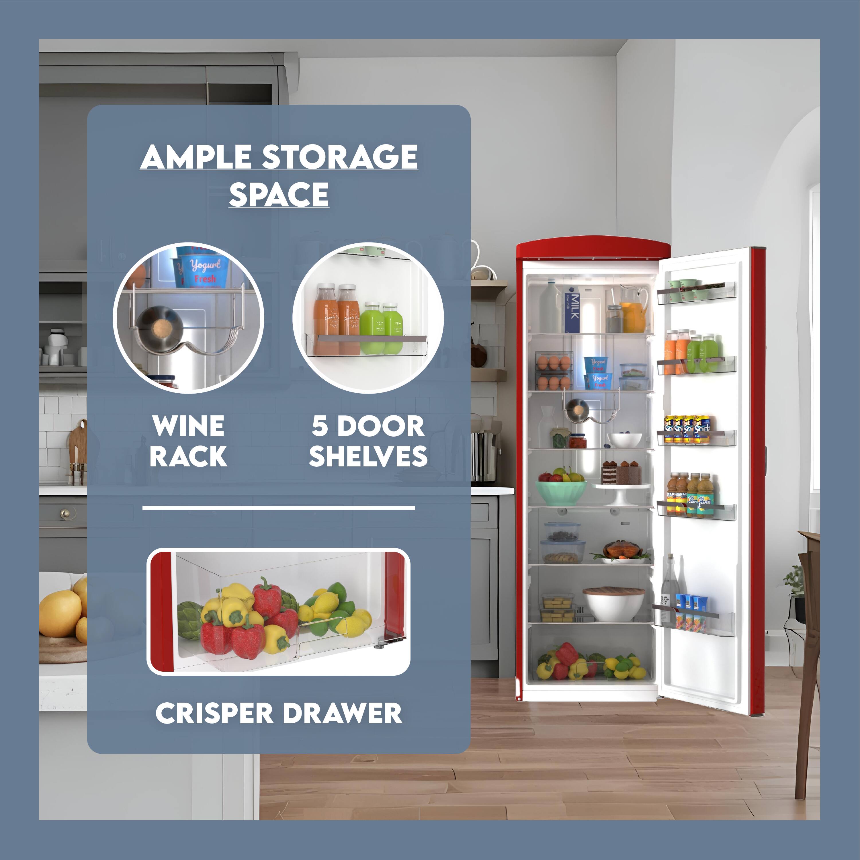 AMPLE STORAGE SPACE

WINE RACK

5 DOOR SHELVES

CRISPER DRAWER