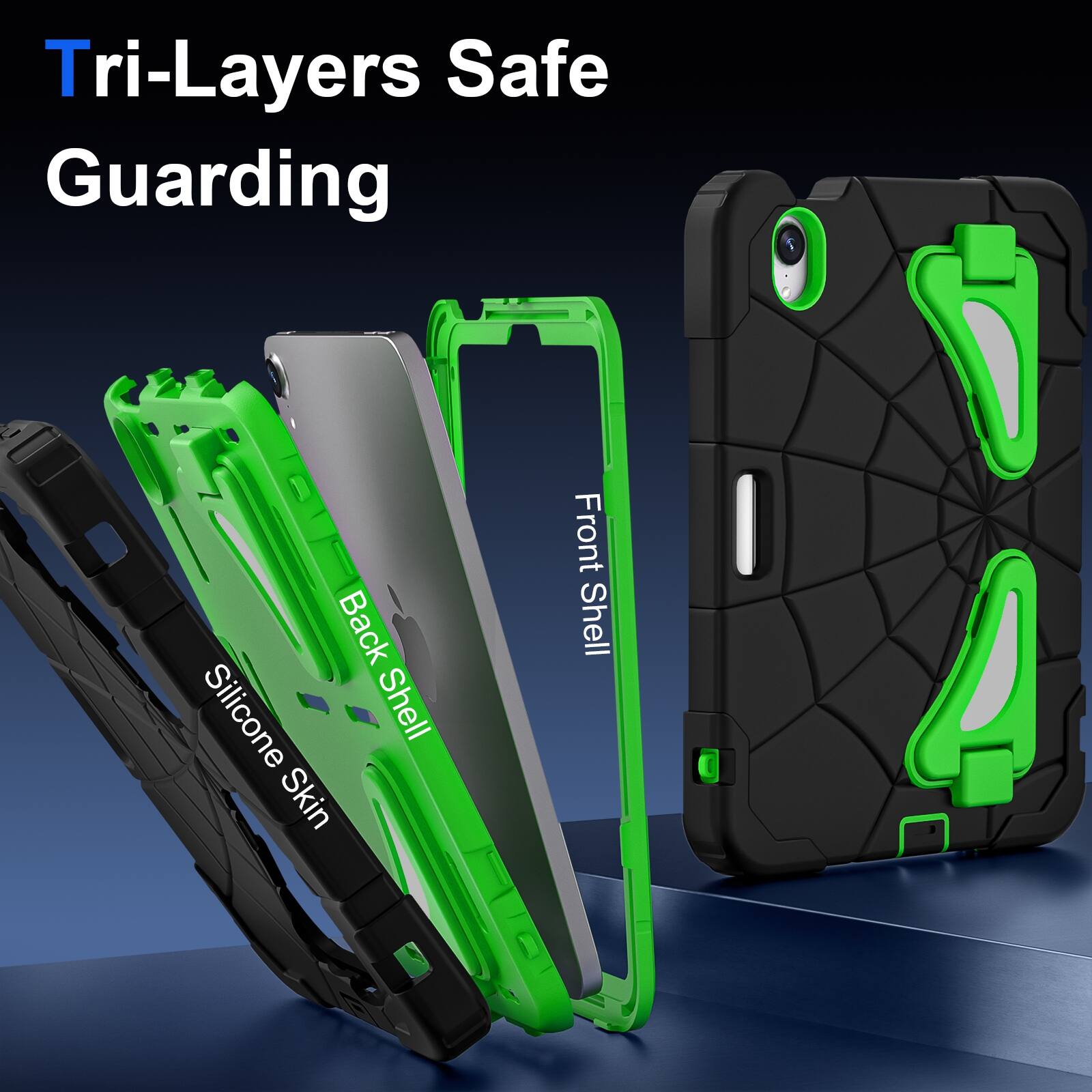 Tri-Layers Safe Guarding

Back Silicone Shell Skin
Front Shell