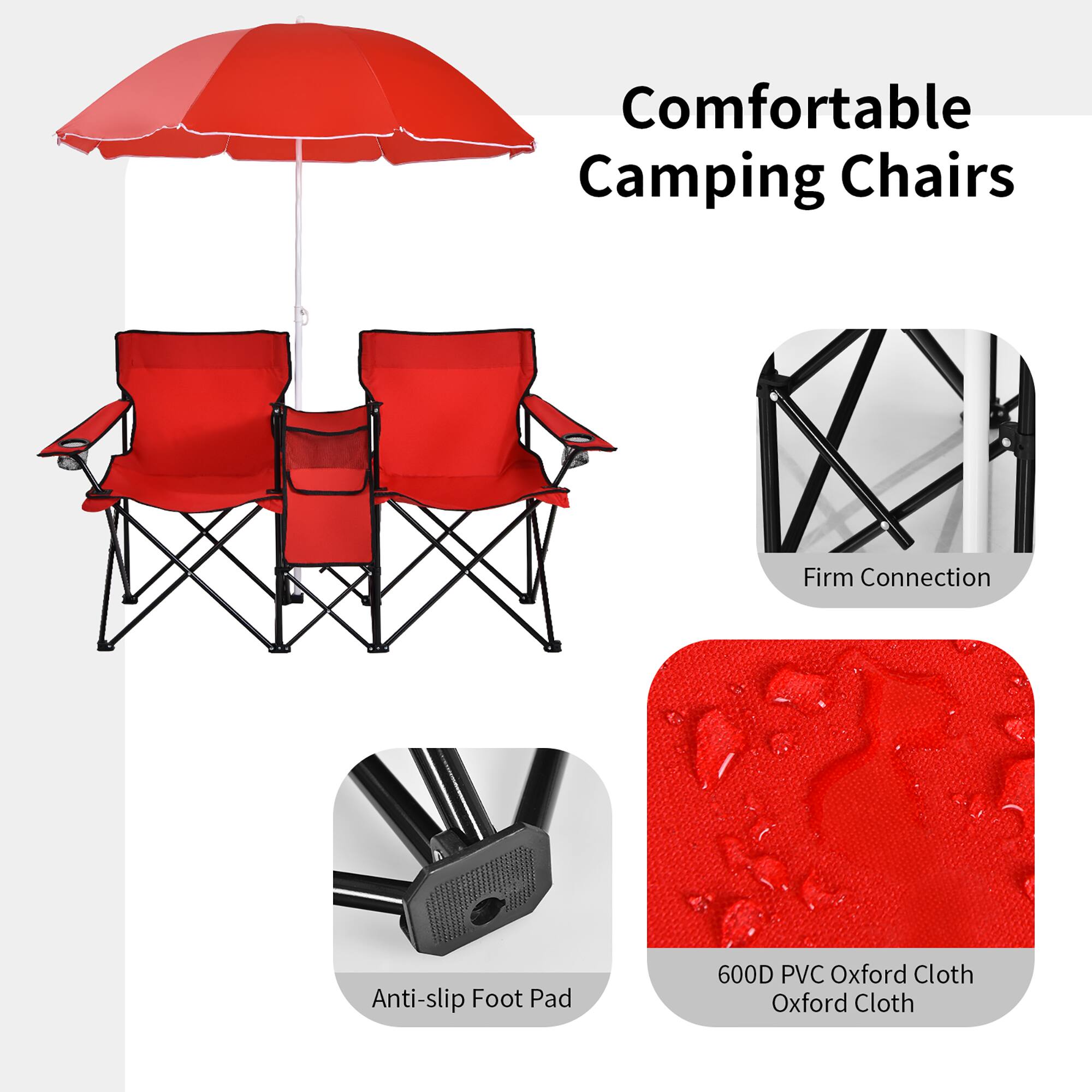 Comfortable Camping Chairs: Firm Connection, Anti-slip Foot Pad, 600D PVC Oxford Cloth.