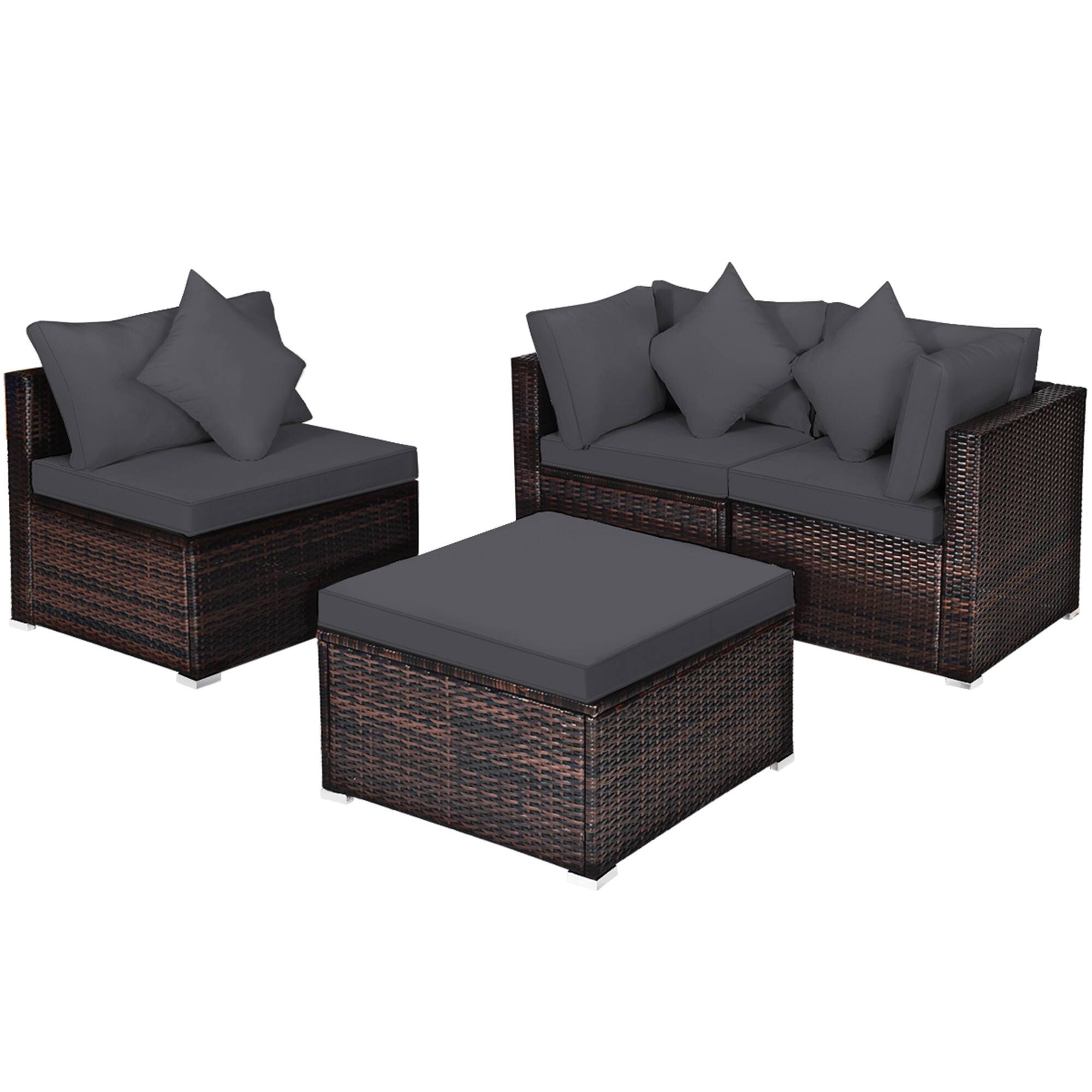 Alt View 1. Gymax - Gymax 4PCS Rattan Patio Conversation Furniture Set Yard Outdoor w/ Grey Cushion - Grey.