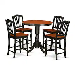 East West Furniture - 5 Pc counter height Table and chair set-pub Table and 4 Dining Chairs - Black & Cherry