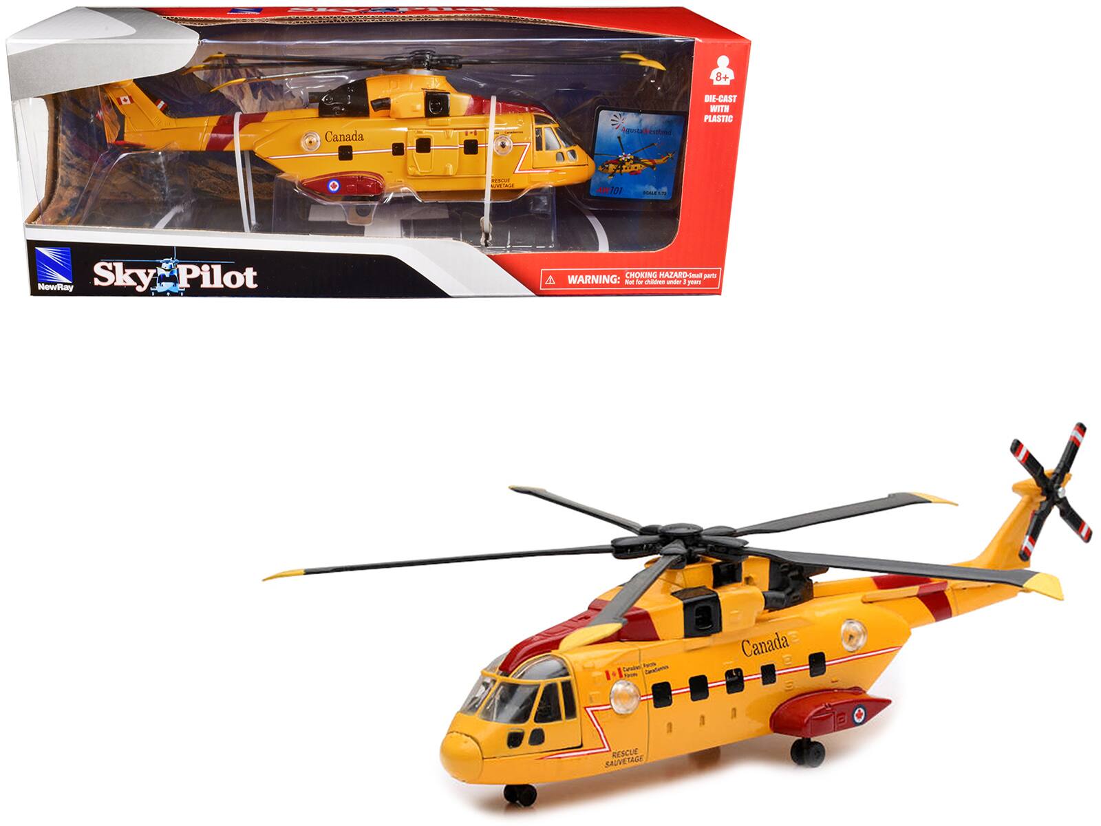8+ Canada Vintah Pilot DIE-CAST WITH PLASTIC - c TAS AW101 iN ... NowPay Sky Pilot CHOKING HAZARD- parts WARNING: Sat der chdnes under I pa - Canada RESCUE SAUVETAGE

Sky Pilot
NewRay

WARNING: CHOKING HAZARD - Small parts. Not for children under 3 years.