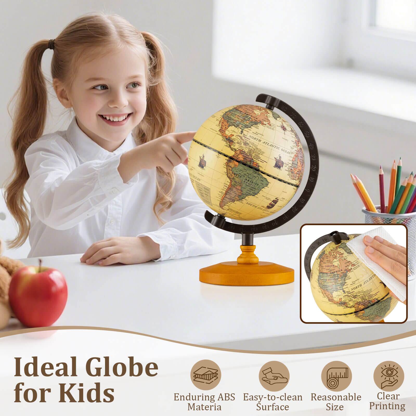 Alt View 8. Costway - Costway Antique World Globe for Kids & Adults 5.5-Inch Desktop Rotating Globe for Home - Bronze.