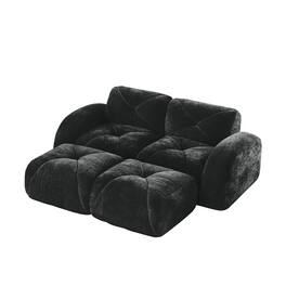 Boyel Living - 110 Inch Boneless Modular Sectional Sofa Velvet Tufted 32D Foam No Assembly Anti Slip For Study Home Theater - Black