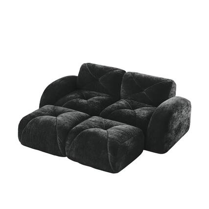 Front. Boyel Living - 110 Inch Boneless Modular Sectional Sofa Velvet Tufted 32D Foam No Assembly Anti Slip For Study Home Theater - Black.