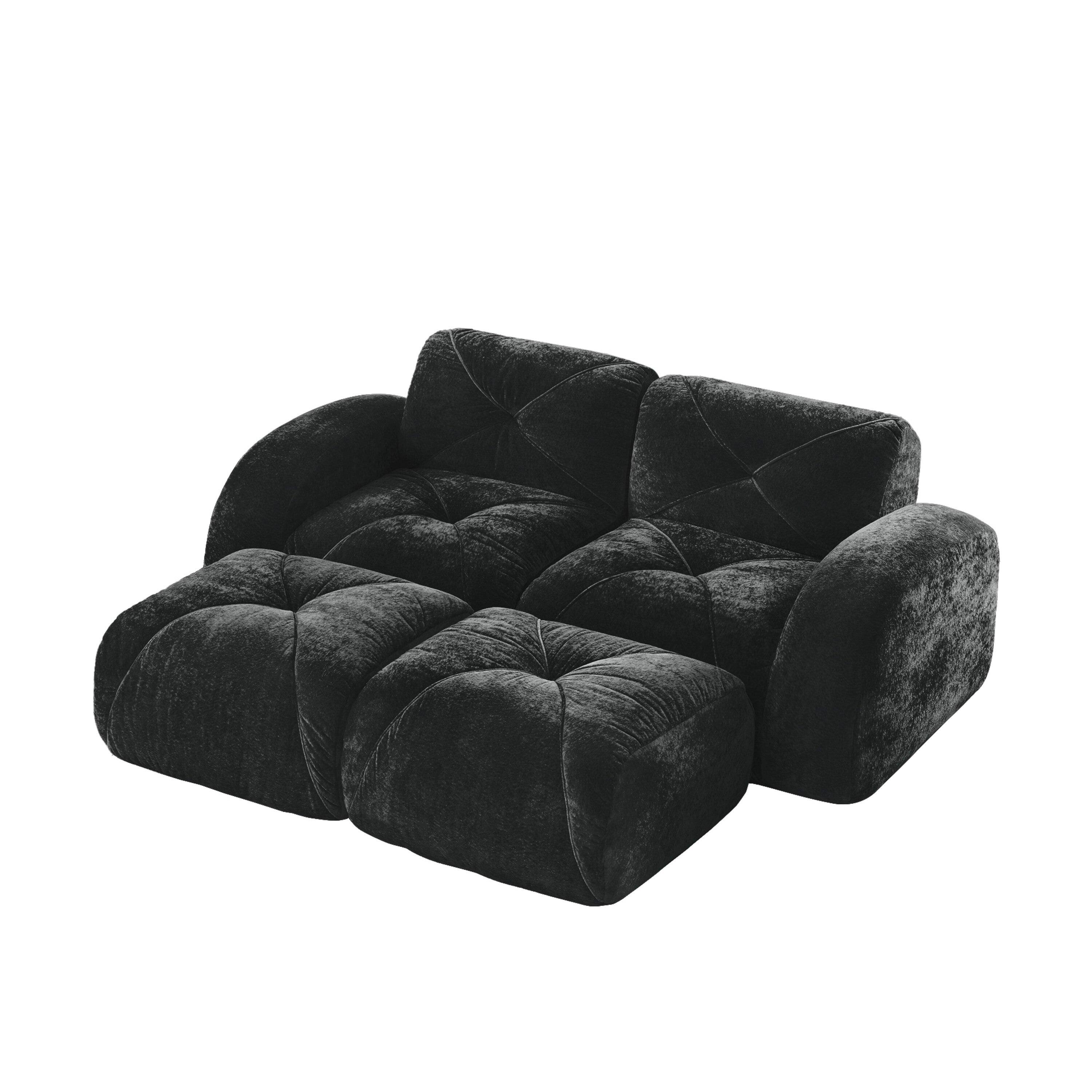 Front. Boyel Living - 110 Inch Boneless Modular Sectional Sofa Velvet Tufted 32D Foam No Assembly Anti Slip For Study Home Theater - Black.
