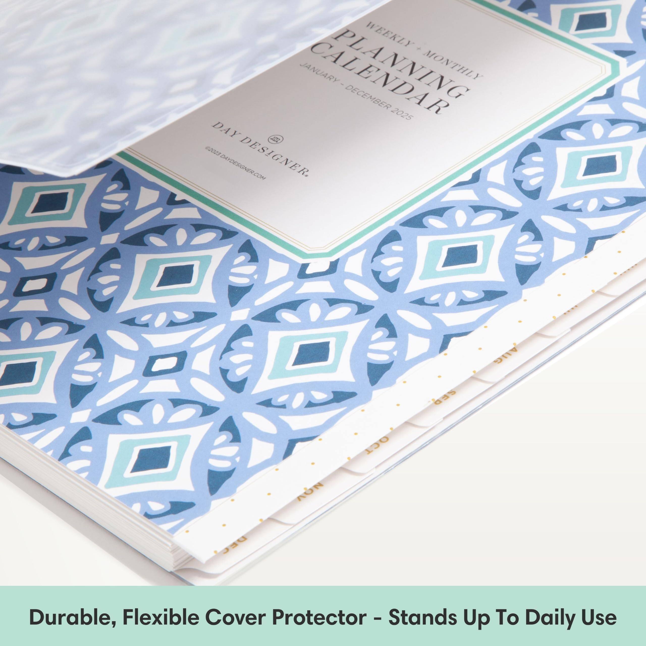 WEEKLY + MONTHLY PLANNING CALENDAR - JANUARY - DECEMBER 2025  
DAY DESIGNER  
DAYDESIGNER.COM  

Durable, Flexible Cover Protector - Stands Up To Daily Use