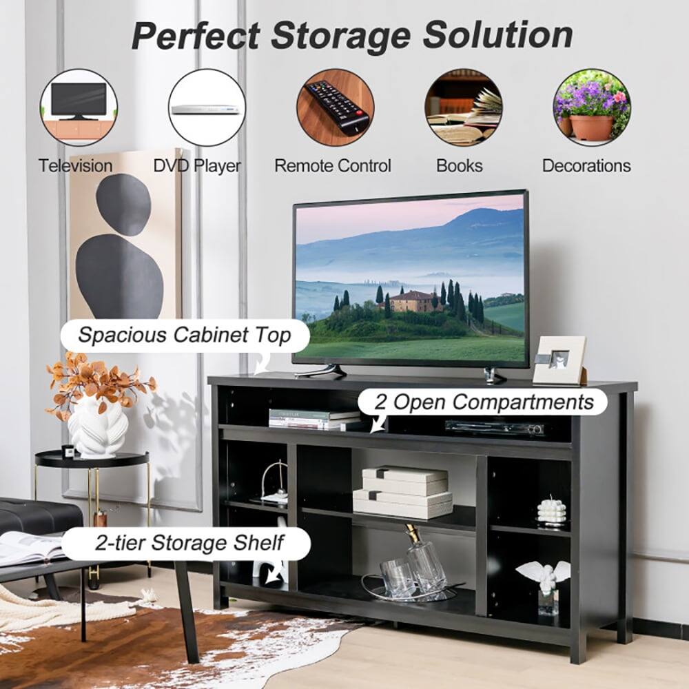 Perfect Storage Solution  
Television  
DVD Player  
Remote Control  
Books  
Decorations  
Spacious Cabinet Top  
2-tier Storage Shelf  
2 Open Compartments