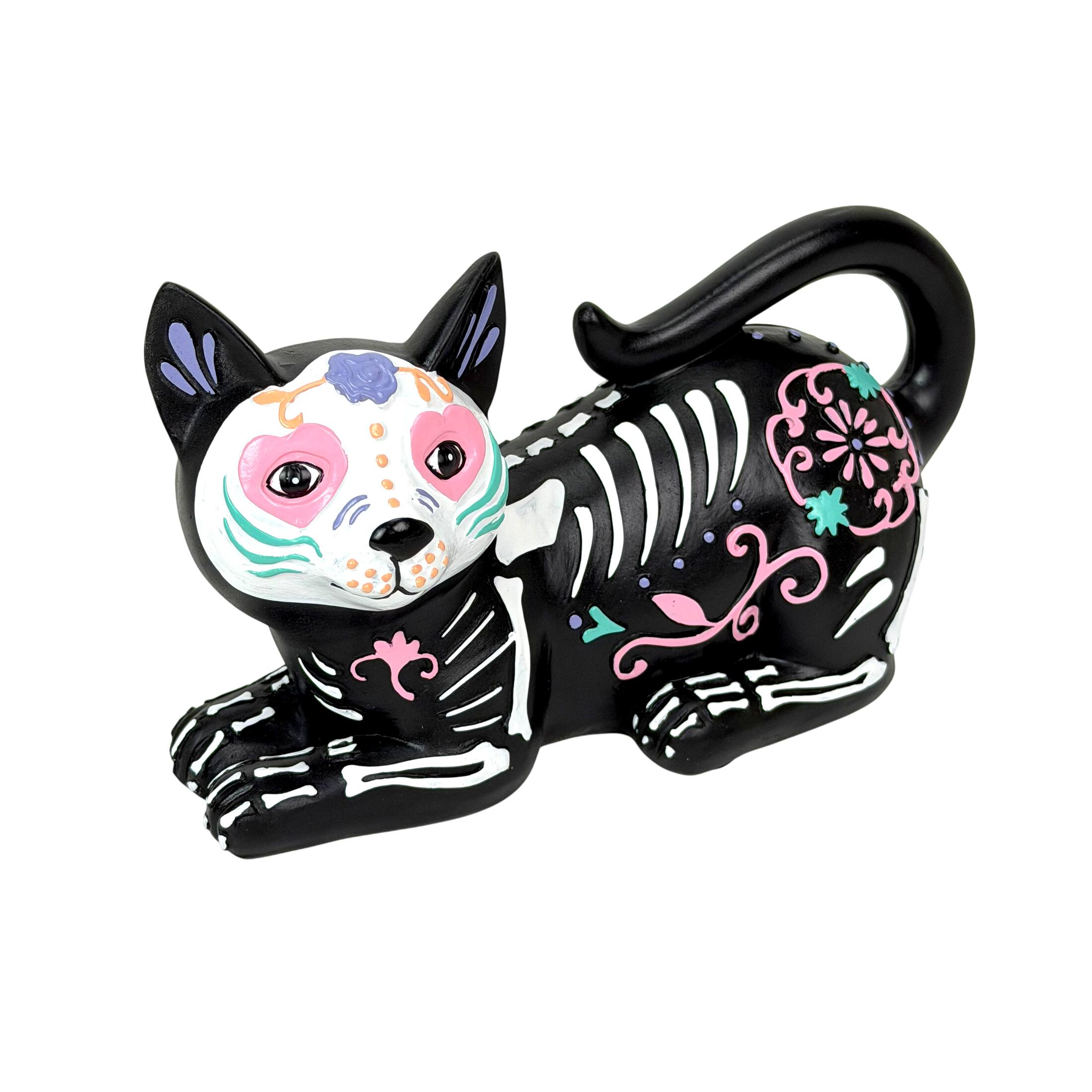 Alt View 1. Things2Die4 - Day of the Dead Skeleton Cat Figurine Resin 8 Inch Multicolor Gothic Decor - Multicolor.