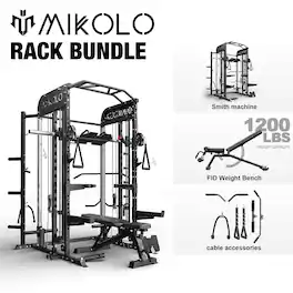 Mikolo - Smith Machine,Power Cage with Vertical Leg Press, 2000LBS Power Cage Squat Rack with weight bench - Black