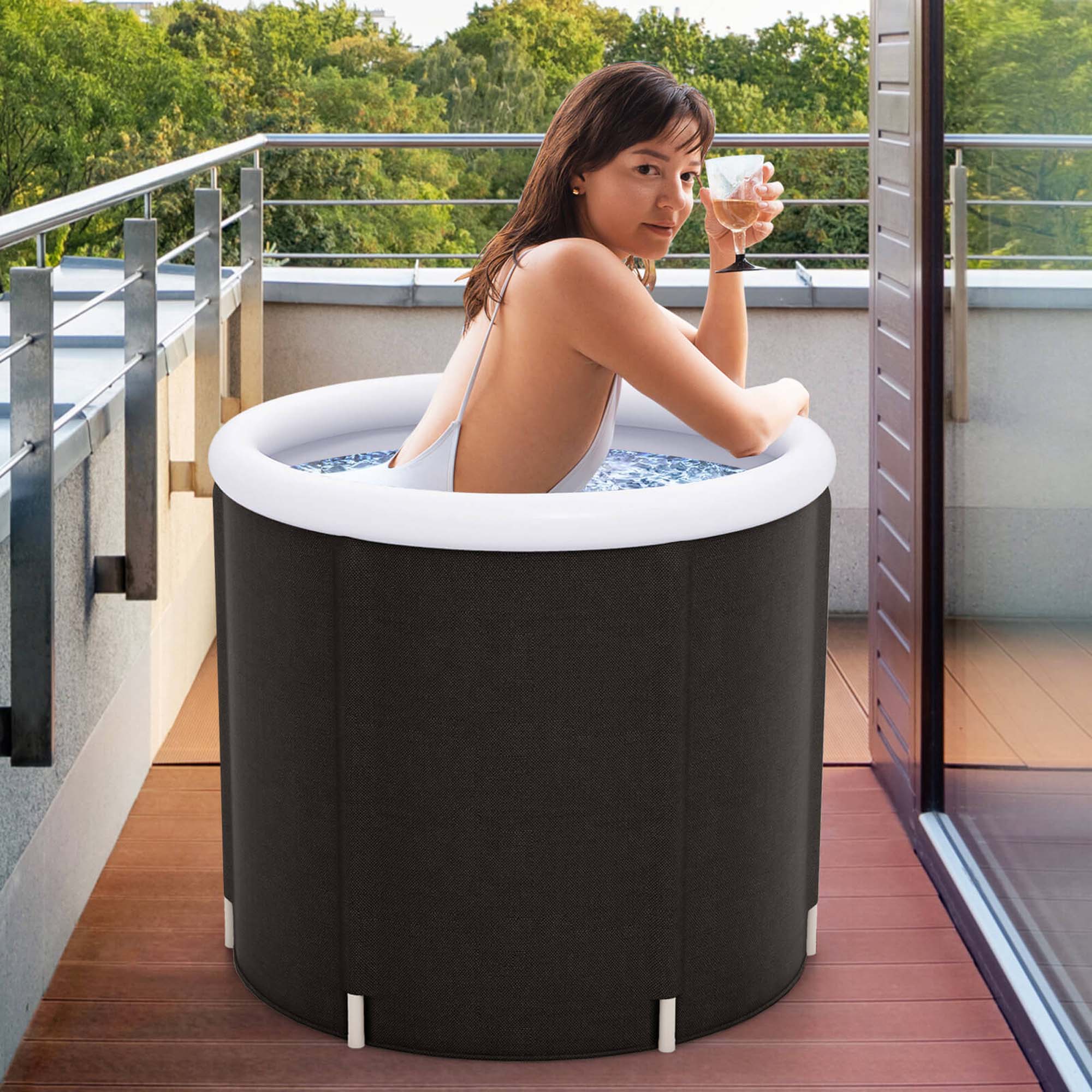 Alt View 11. Costway - Goplus Ice Bath Tub for Adult Outdoor Ice Plunge Tub with Lid 66 Gal Capacity - Black+White.