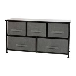 Emma + Oliver - 5 Drawer Storage Chest with Wood Top & Dark Fabric Pull Drawers - Gray Drawers/Black Frame